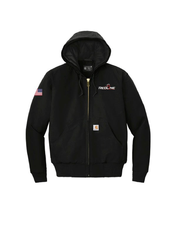 CARHARTT - (REDLINE LOGO & USA FLAG LEFT SLEEVE)Quilted-Flannel-Lined Duck Active Jac, Black